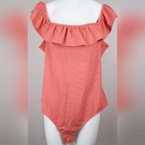 Express Coral Ruffle Bodysuit